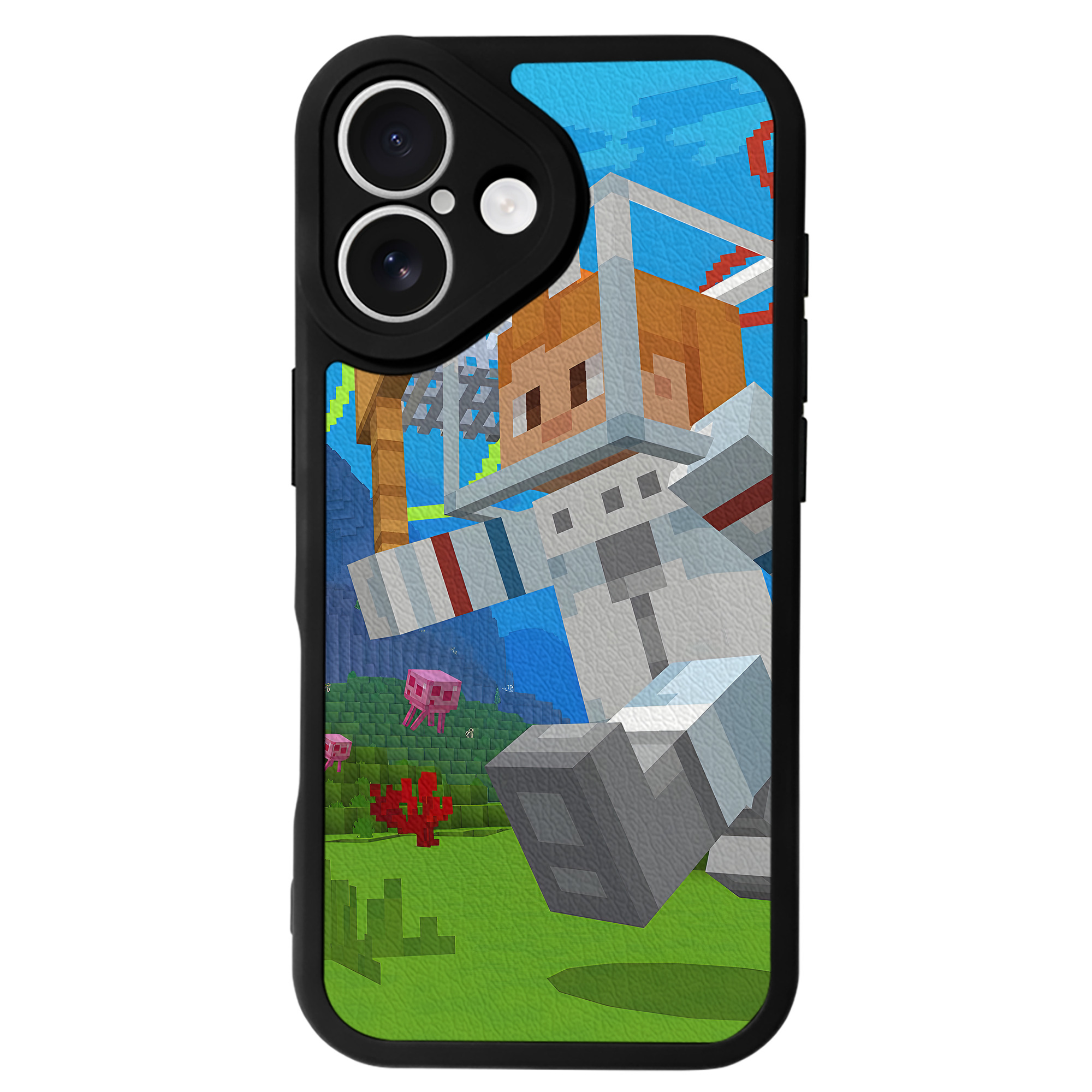 （画像用） マインクラフト ブロックの世界 Minecraft MC Block world 【iPhone 16シリーズ対応】シリコンスマホケース（レザー調） 材質：シリコン